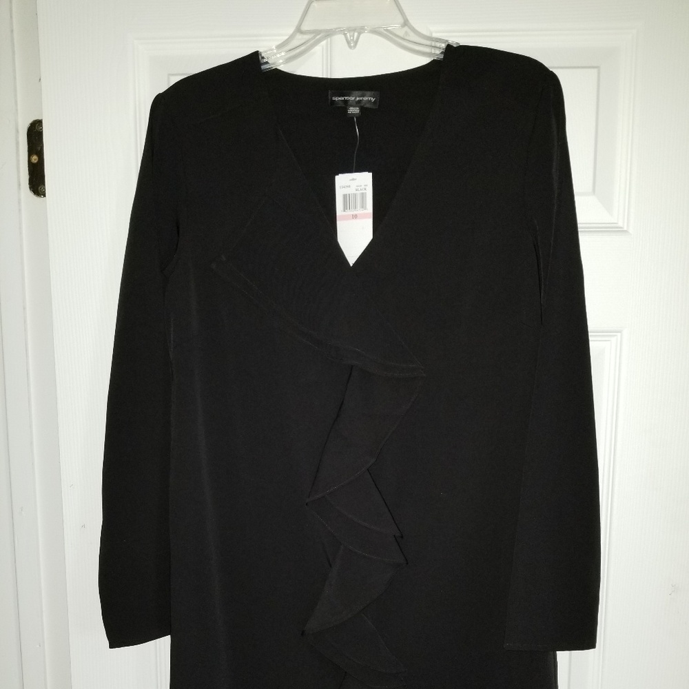 Black long sleeve ruffle front dress!